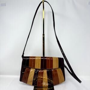 Vintage Eelskin Leather Patchwork Shoulder Bag Handmade Korea Boho Retro